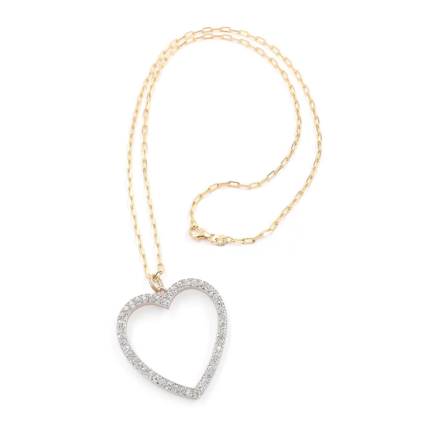 Späte Edwardian Old European Cut Diamond Heart Necklace von Cartier NY, bestehend aus Platin und 14k Gelbgold. Mit 48 Old European Cut Diamanten mit einem Gesamtgewicht von ca. 1,44 Karat, geschätzte G-H-I Farbe/VS1-SI1 Klarheit (die Mehrheit ist