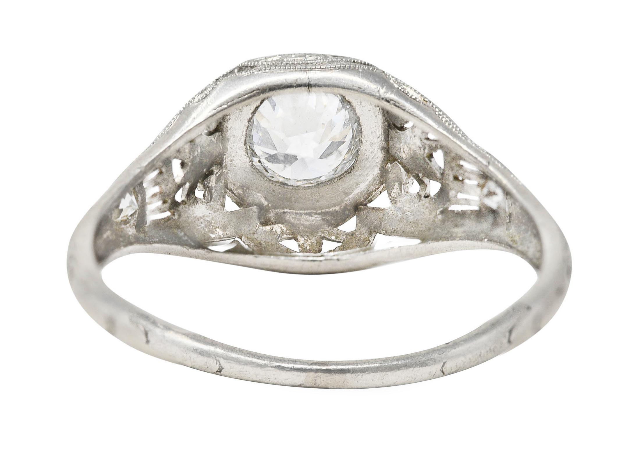 Edwardian Old European Cut Diamond Platinum Garland Foliate Engagement Ring In Excellent Condition In Philadelphia, PA