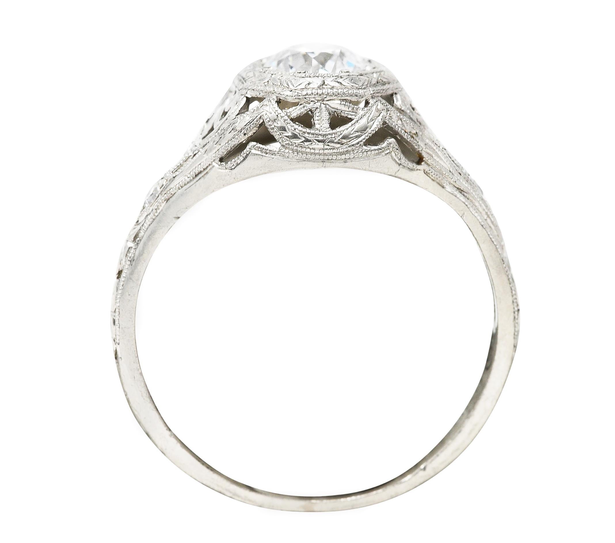 Edwardian Old European Cut Diamond Platinum Garland Foliate Engagement Ring 2