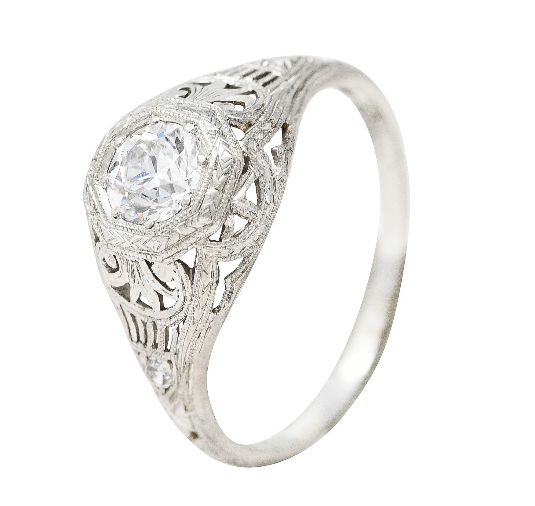Edwardian Old European Cut Diamond Platinum Garland Foliate Engagement Ring 3