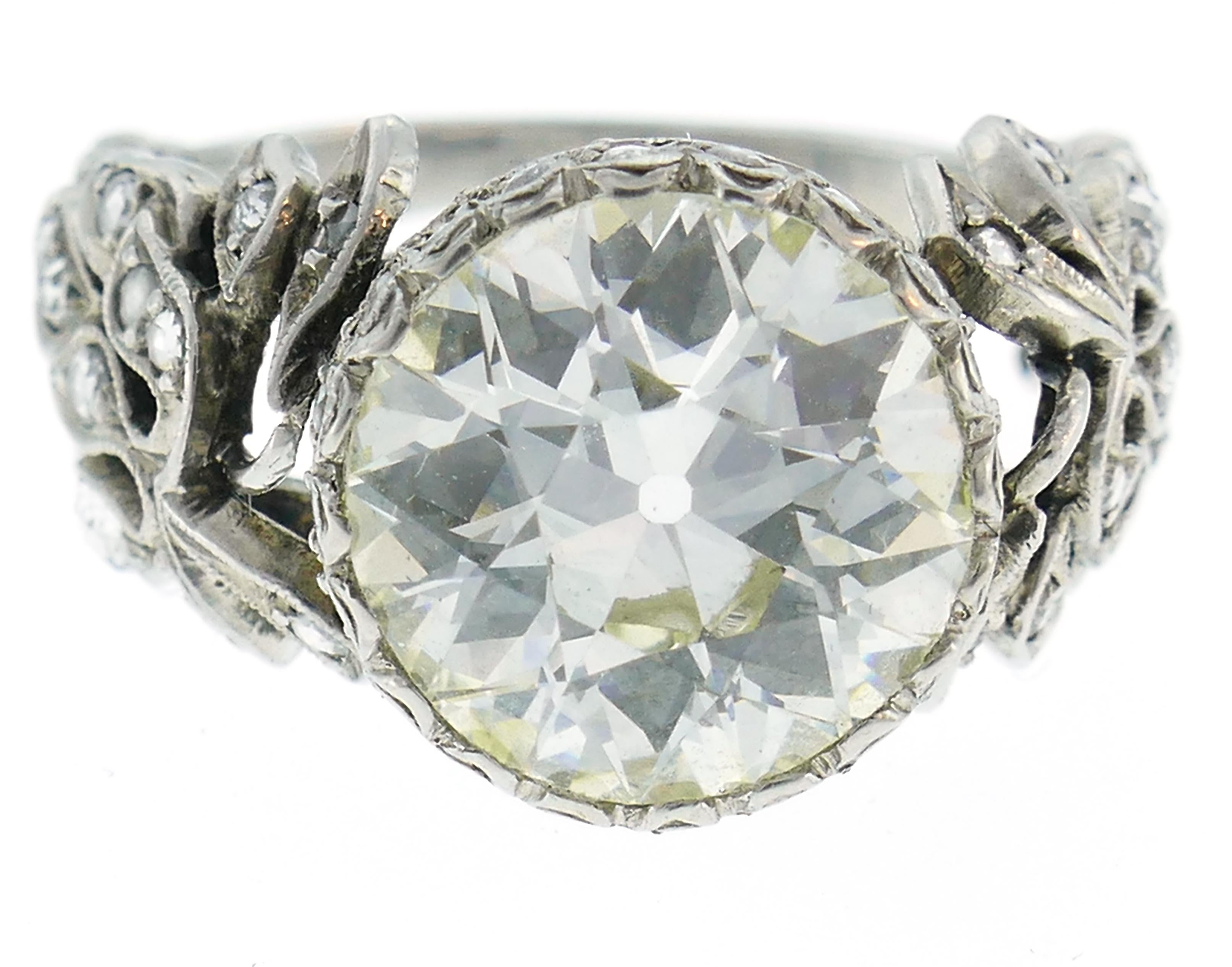 Edwardian Old European Cut Diamond Platinum Ring In Good Condition In Beverly Hills, CA