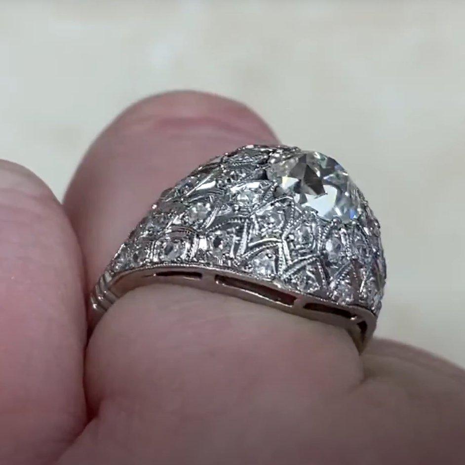 Taglio antico europeo Anello edoardiano con diamante antico taglio europeo (circa 1,40 carati), platino in vendita