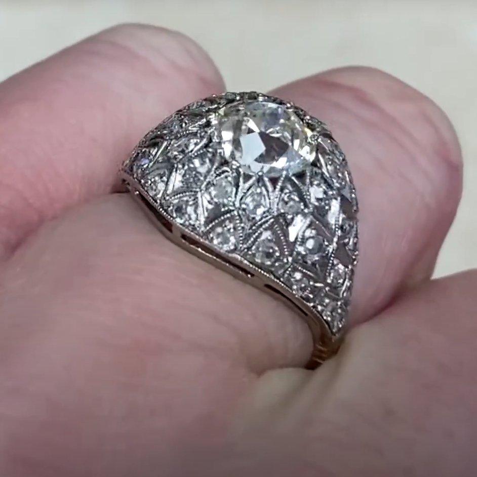 Anello edoardiano con diamante antico taglio europeo (circa 1,40 carati), platino In condizioni ottime in vendita a New York, NY