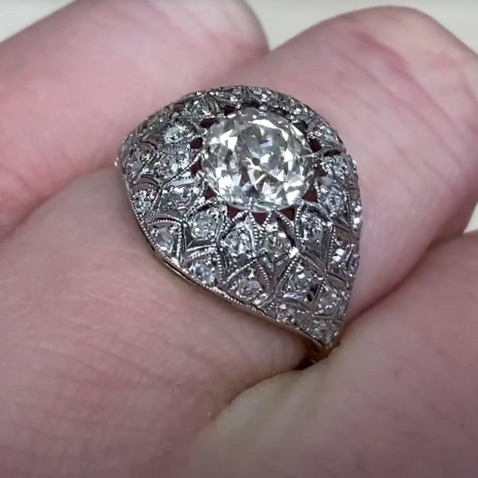 Donna Anello edoardiano con diamante antico taglio europeo (circa 1,40 carati), platino in vendita