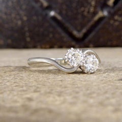 Edwardian Old European Cut Diamond Toi Et Moi Ring in 18ct White Gold & Platinum