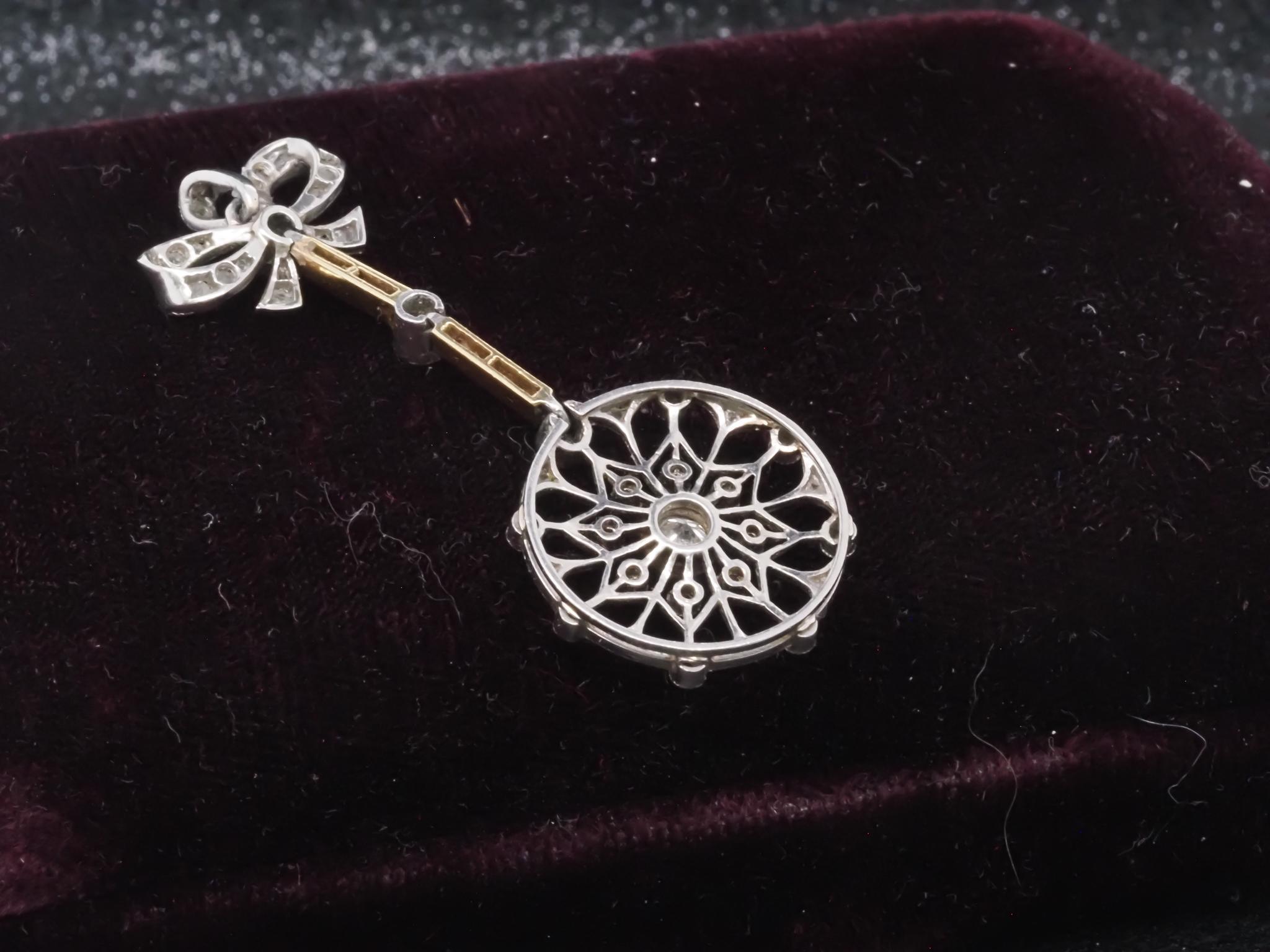 Edwardian Old European Diamond and Ruby Drop Pendant in Gold and Platinum In Good Condition For Sale In Hicksville, NY