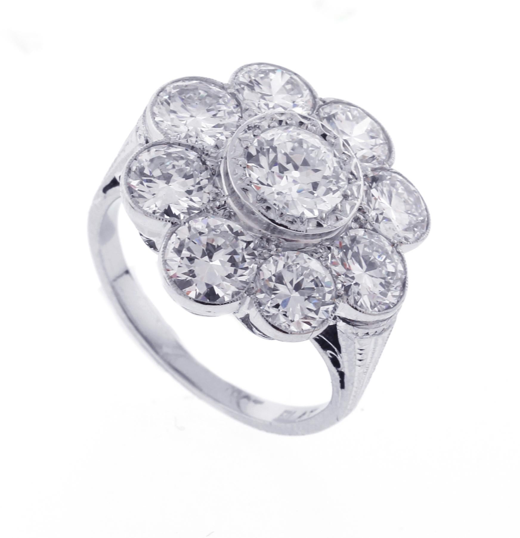 Edwardian Old European Diamond Cluster Ring In Excellent Condition In Bethesda, MD
