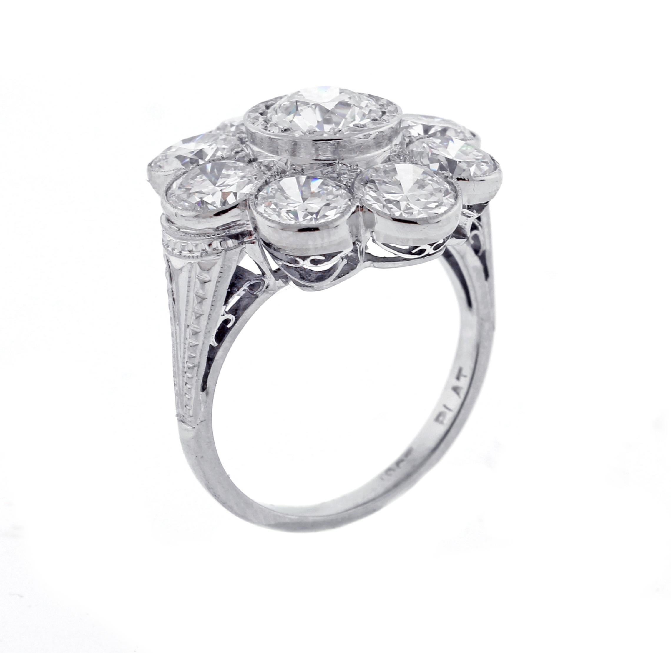 Women's or Men's Edwardian Old European Diamond Cluster Ring
