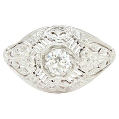 Edwardian Old European Diamond Platinum Orange Blossom Antique Engagement Ring