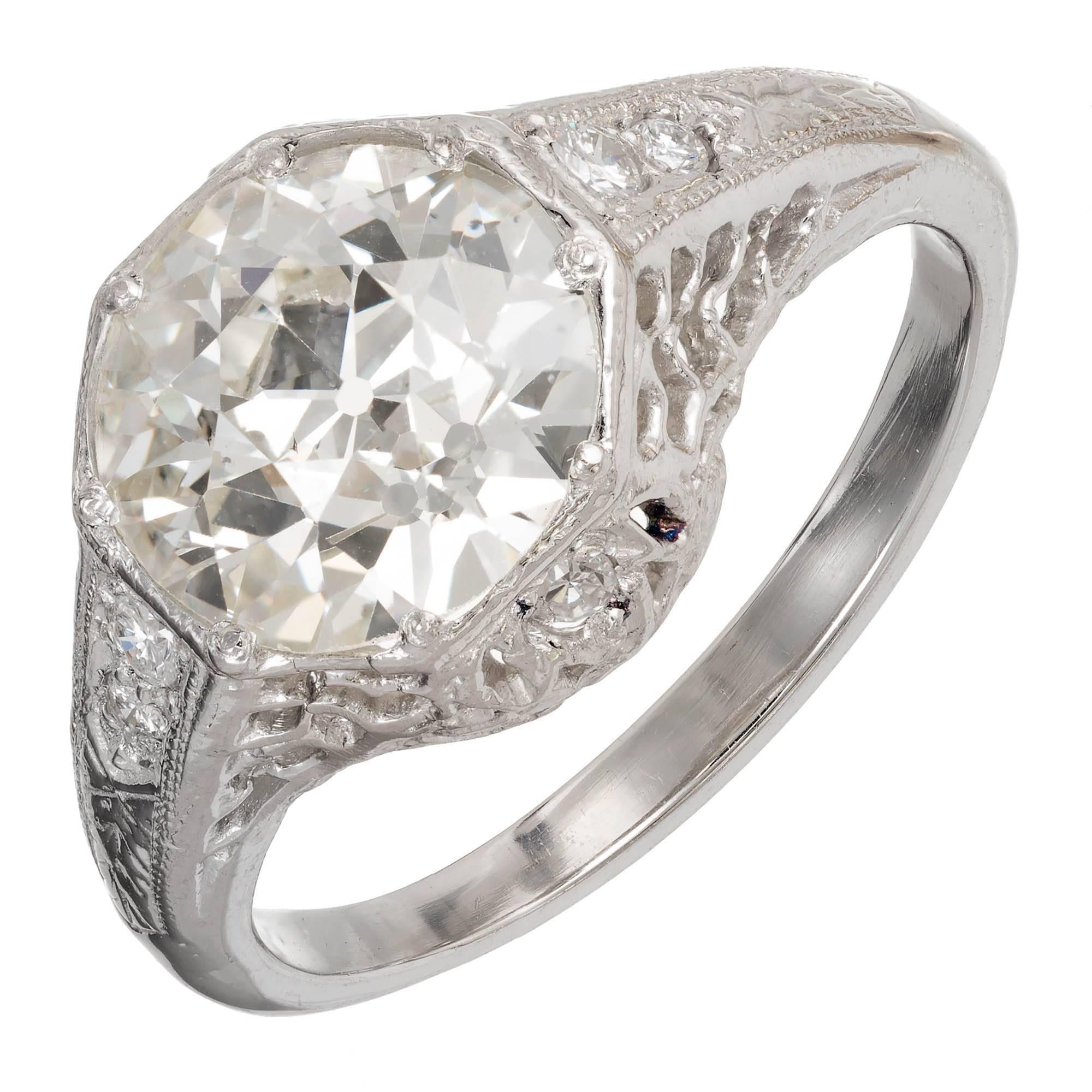 EGL Certified 2.30 Carat Edwardian Old European Diamond Platinum Engagement Ring