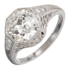 egl 230 Antique EGL Certified 2.30 Carat Edwardian Old European Diamond Platinum Engagement Ring