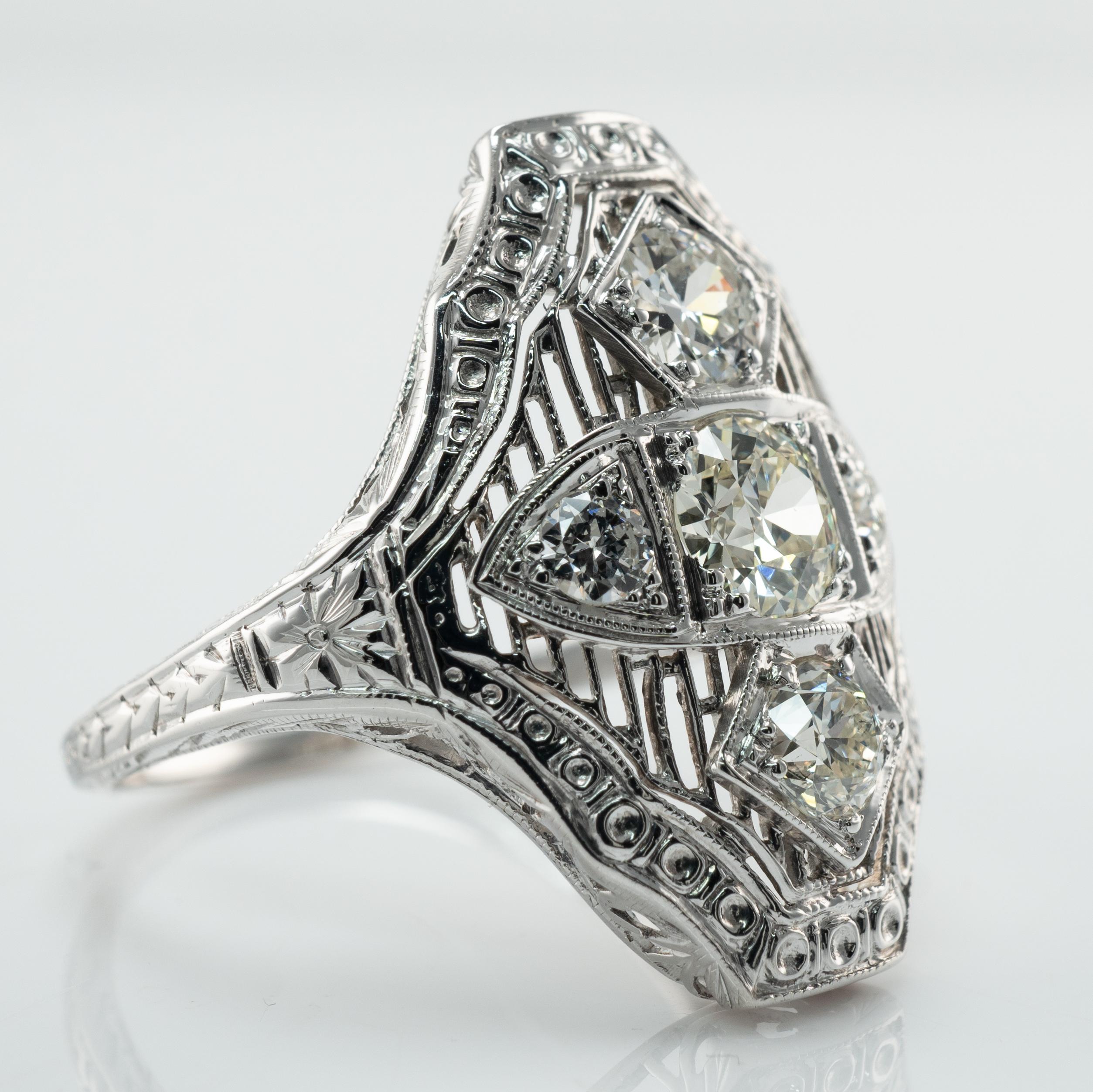Edwardian Old European Diamond Ring 1.00 cttw 18K White Gold For Sale 5
