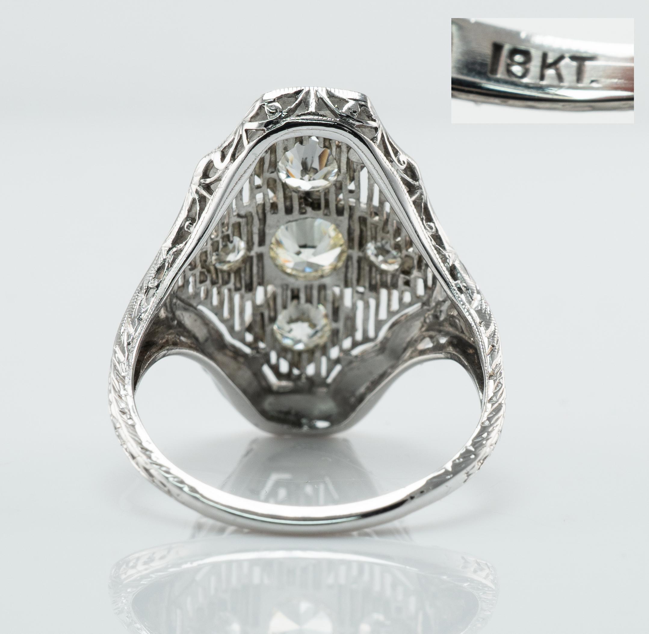 Women's Edwardian Old European Diamond Ring 1.00 cttw 18K White Gold For Sale
