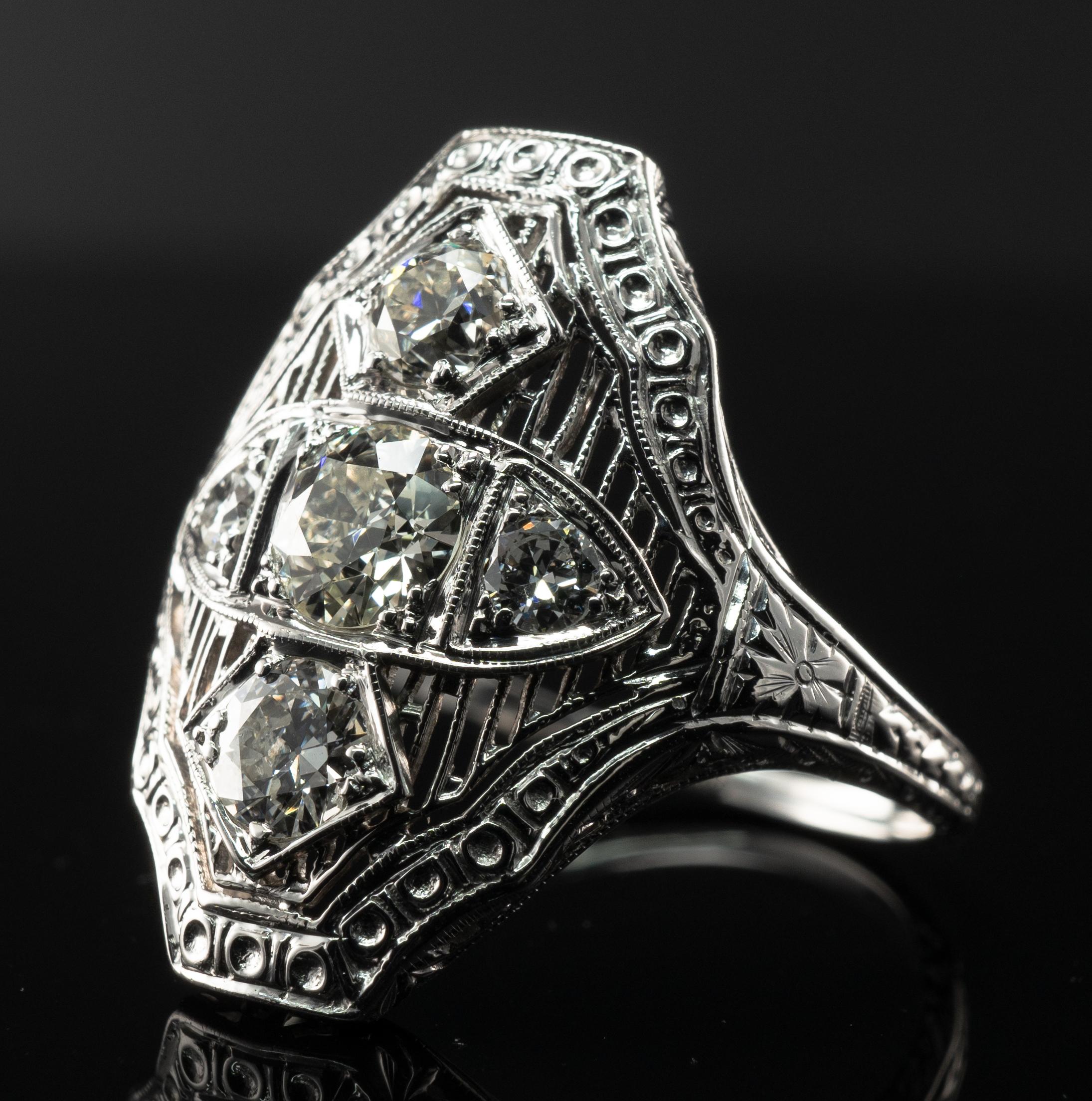 Edwardian Old European Diamond Ring 1.00 cttw 18K White Gold For Sale 1