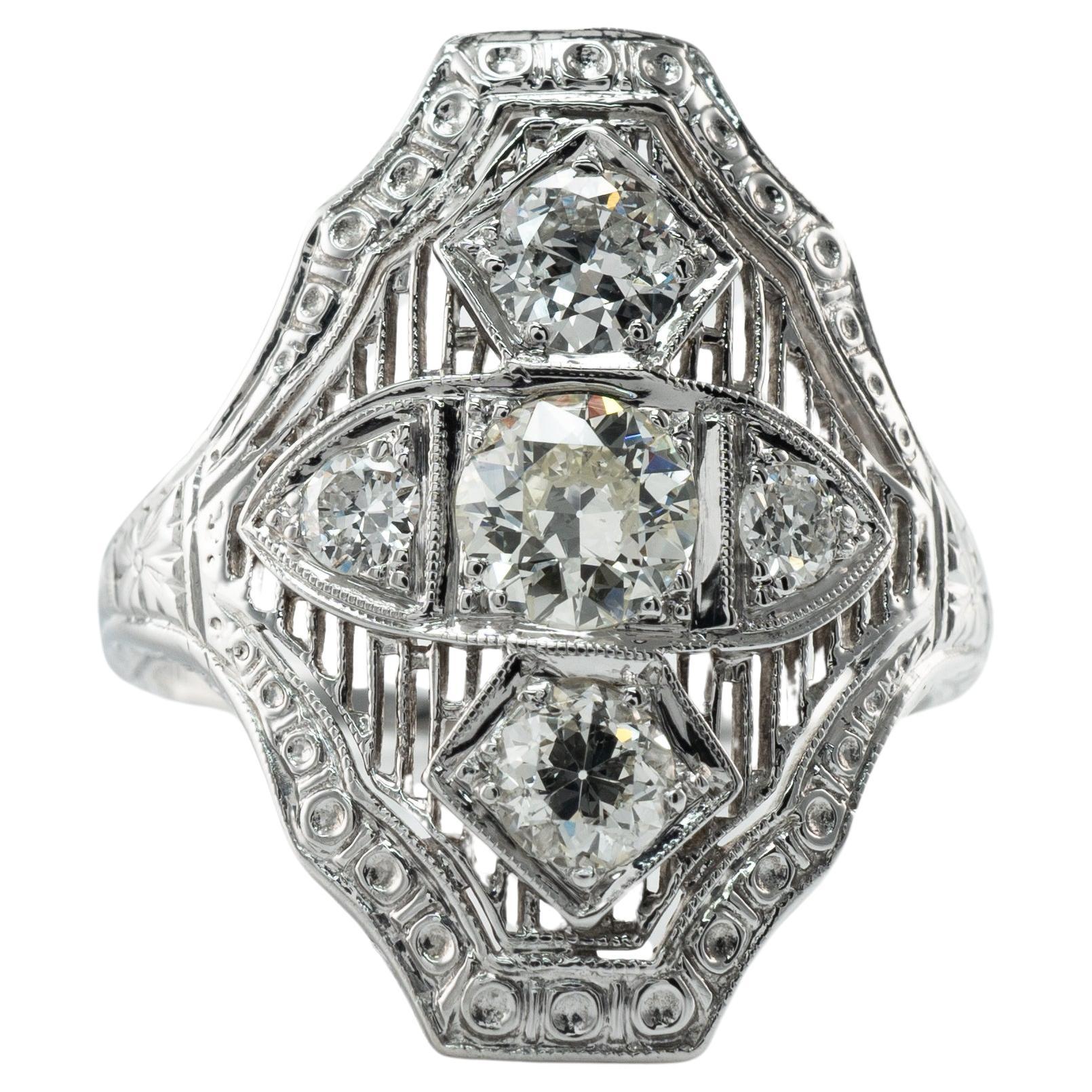 Anillo de Diamantes Viejo Europeo Eduardiano 1,00 cttw Oro Blanco 18K en venta