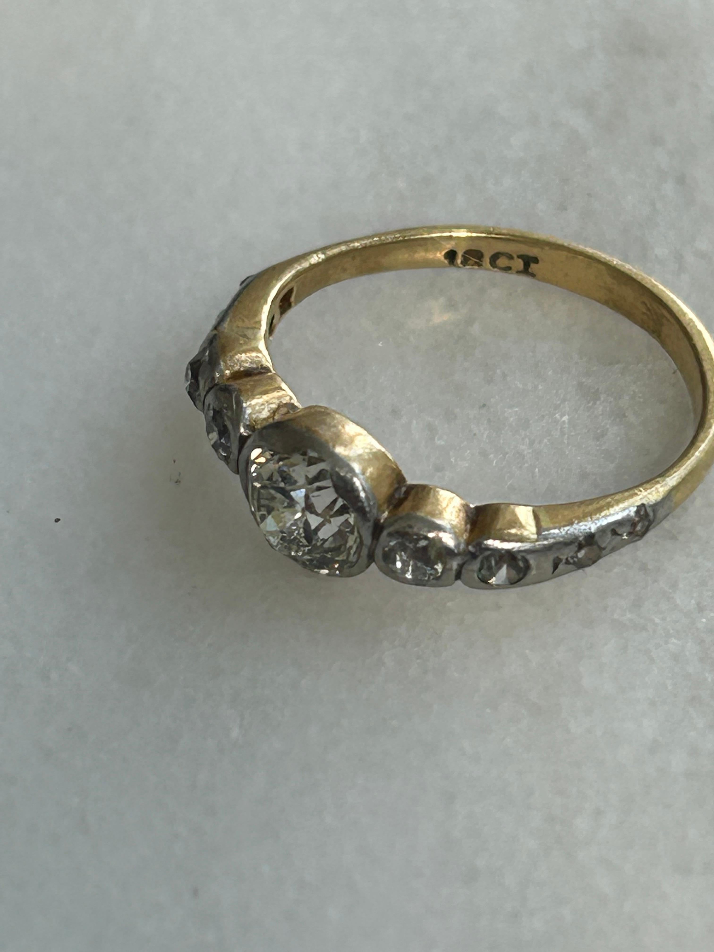 Edwardian Old Mine Cut 9 stone 18k and Platinum Ring Size 3.75 In Good Condition For Sale In Joelton, TN