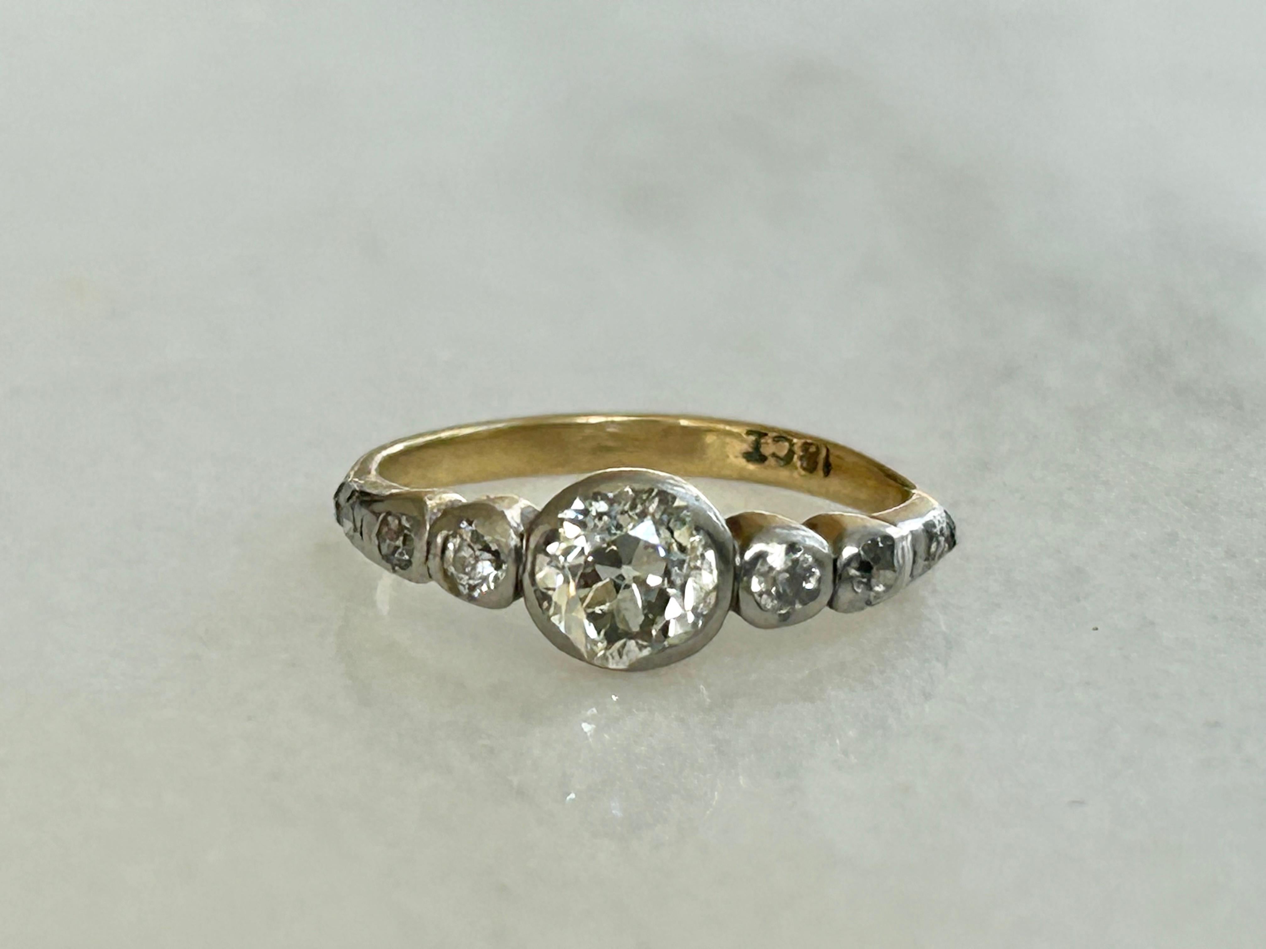 Edwardian Old Mine Cut 9 stone 18k and Platinum Ring Size 3.75 For Sale 2