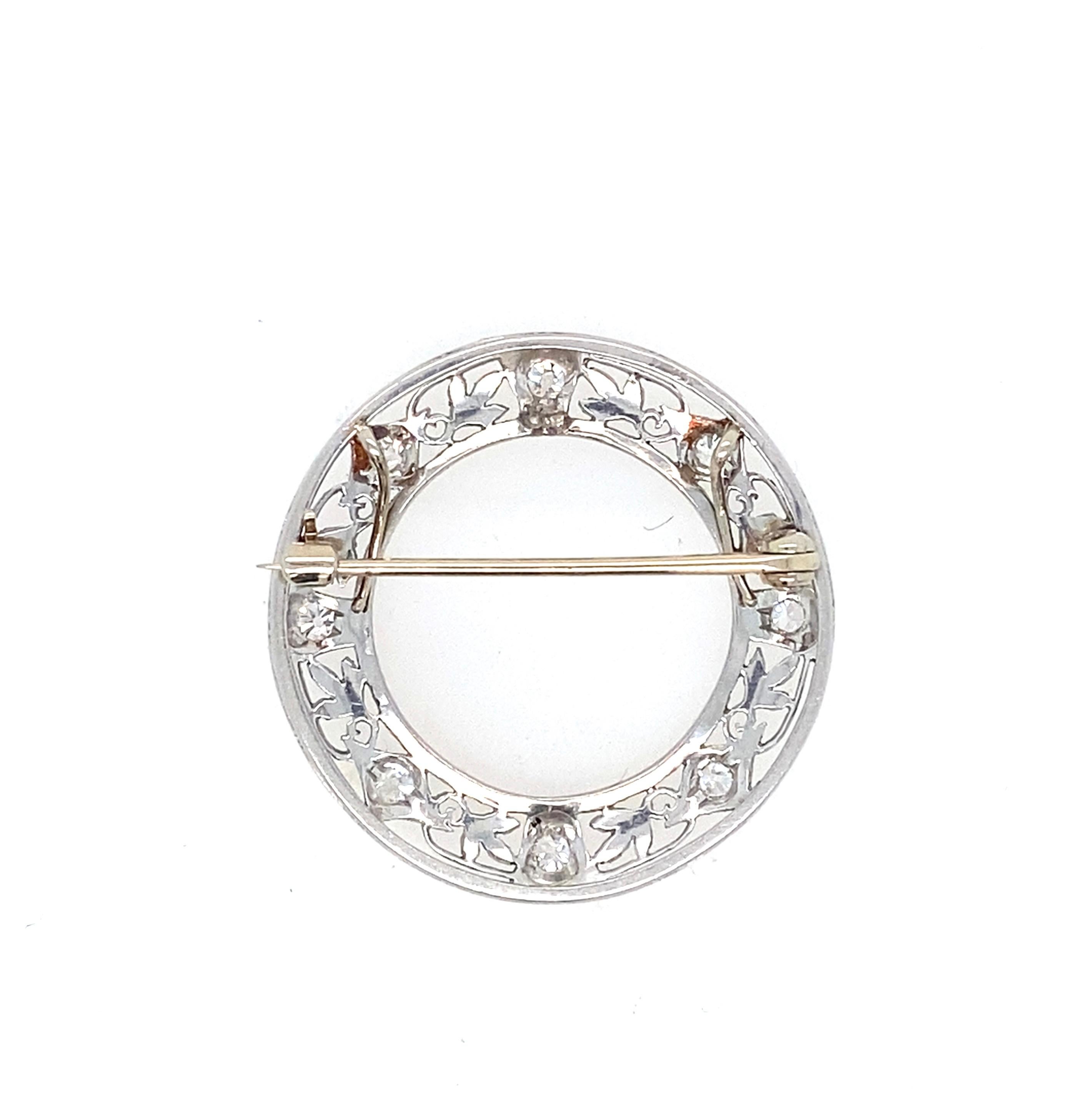 Old Mine Cut Edwardian Old Mine-Cut  and Old European-Cut Diamond Platinum Circle Pin/Pendant For Sale
