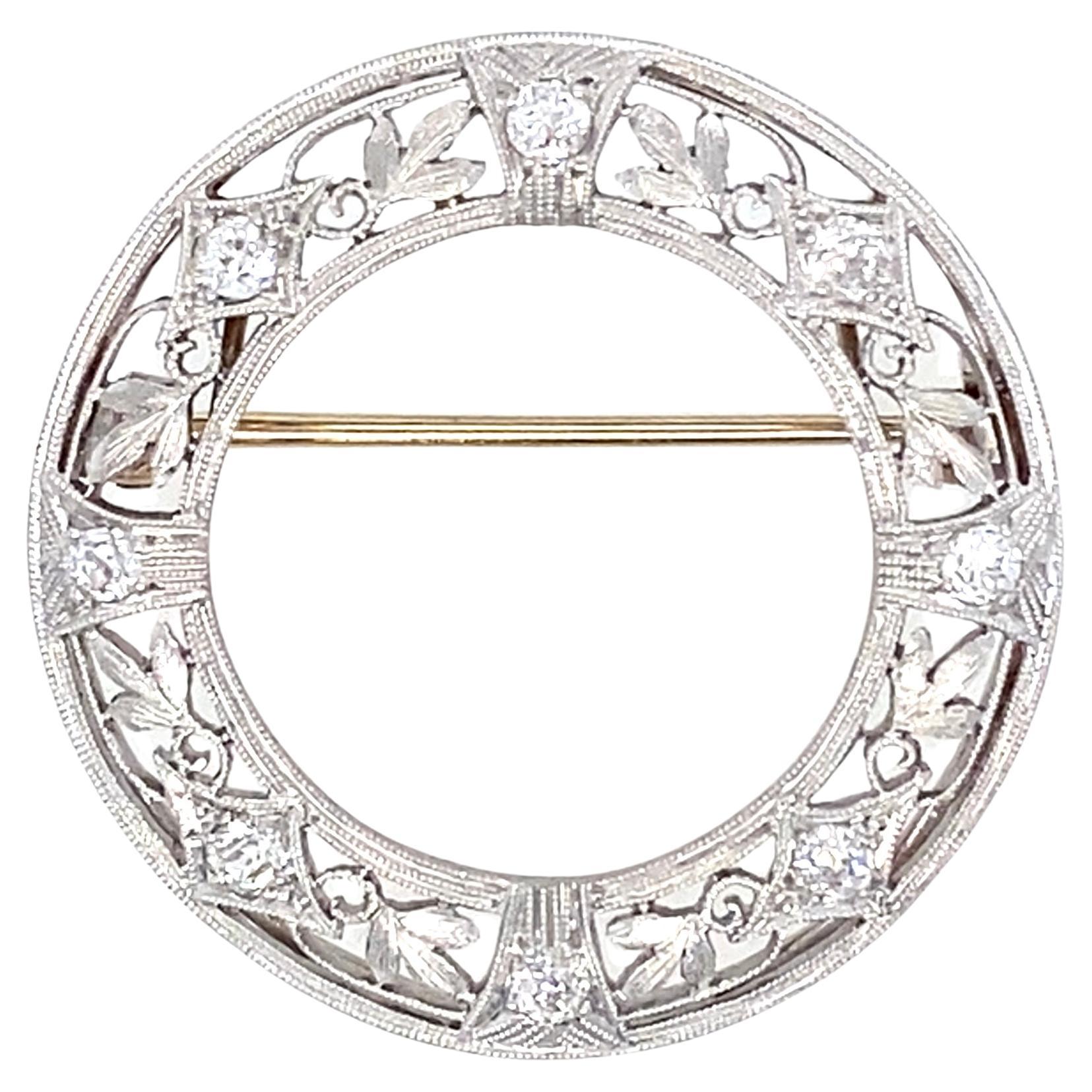 Edwardian Old Mine-Cut  and Old European-Cut Diamond Platinum Circle Pin/Pendant