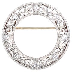 Antique Edwardian Old Mine-Cut  and Old European-Cut Diamond Platinum Circle Pin/Pendant