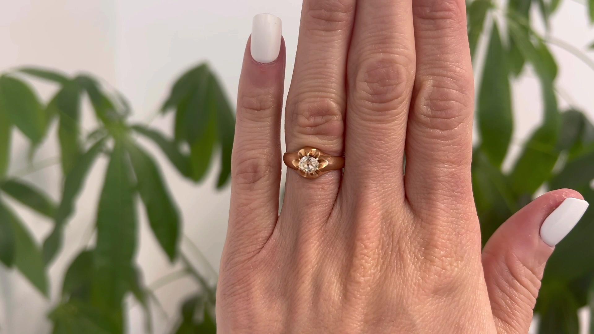 Edwardian Old Mine Cut Diamond 14 Karat Rose Gold Belcher Solitaire Ring In Excellent Condition In Beverly Hills, CA