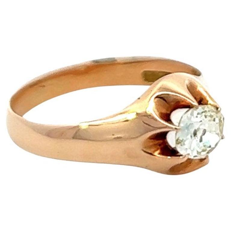 Edwardian Old Mine Cut Diamond 14 Karat Rose Gold Belcher Solitaire Ring 1