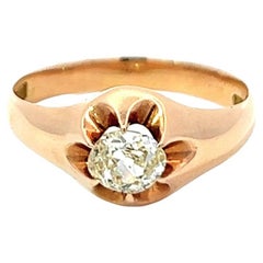 Edwardian Old Mine Cut Diamond 14 Karat Rose Gold Belcher Solitaire Ring
