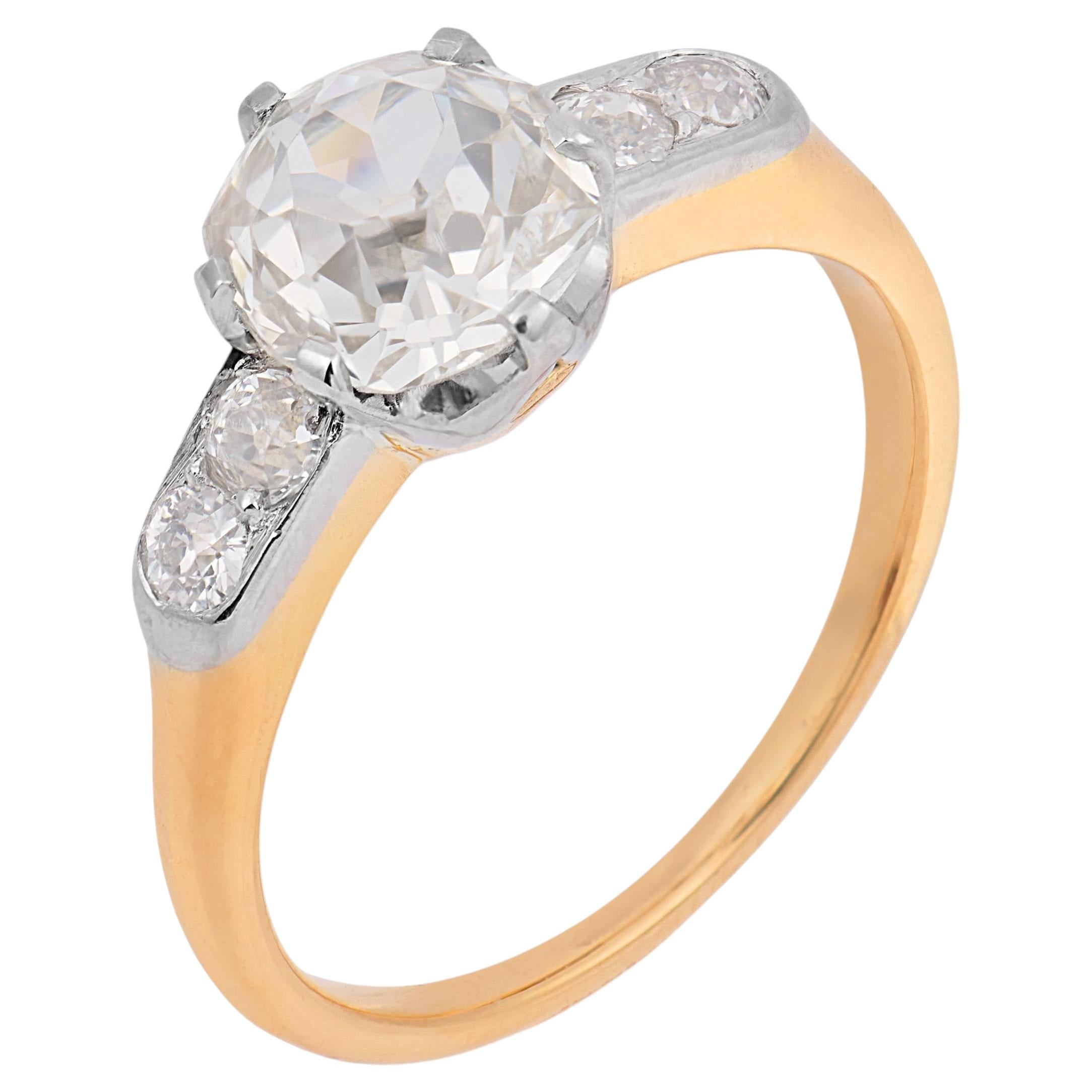 Edwardianischer Diamant mit altem Minenschliff 18k Gold Platin Verlobungsring
