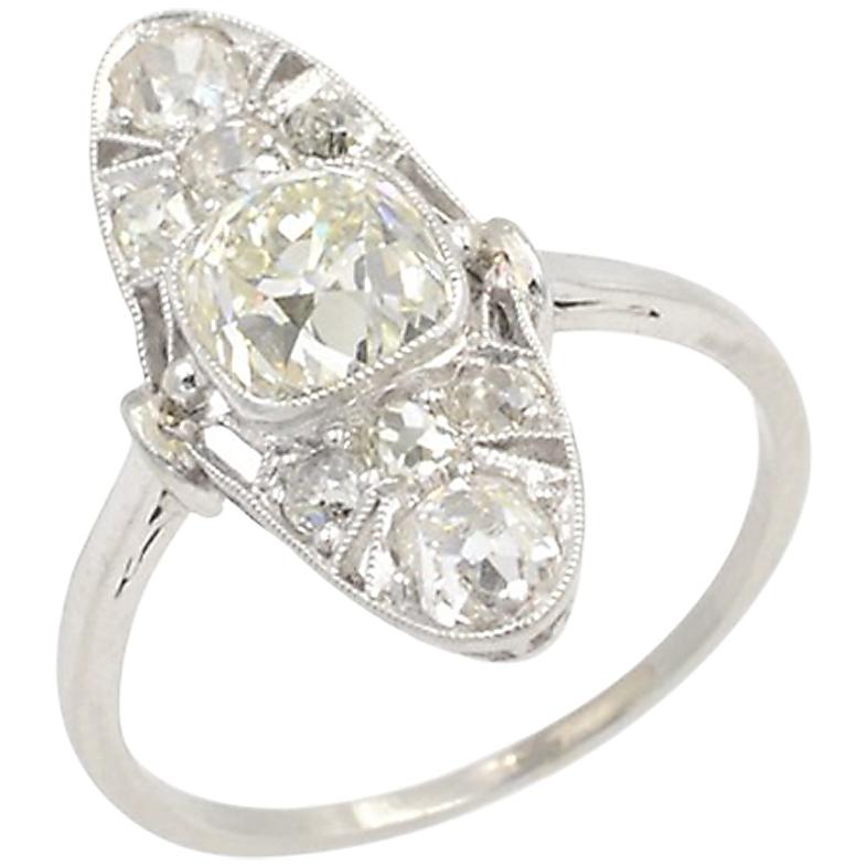 Edwardian Old Mine Cut Diamond and Platinum Ring from circa 1915 For Sale