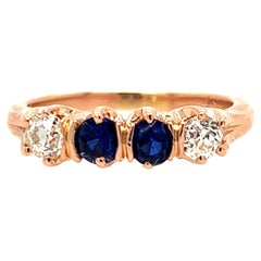 Bague édouardienne en or 14 carats avec diamants et saphirs taille vieille mine