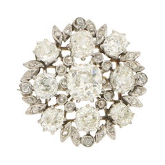 Edwardian Diamond Floral Cluster Brooch Set in Platinum and 18k White Gold