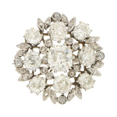 Edwardian Diamond Floral Cluster Brooch Set in Platinum and 18k White Gold 