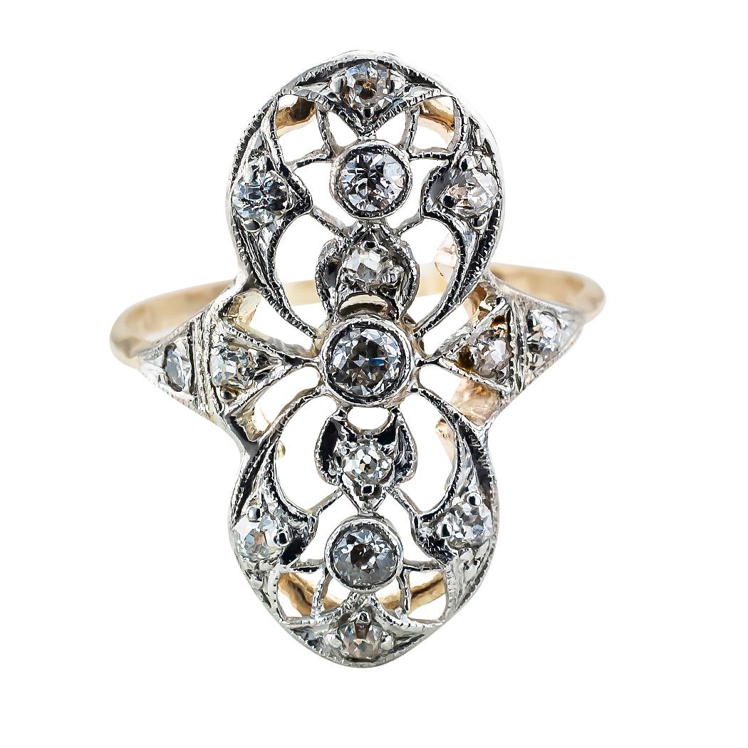 Edwardian Old Mine-Cut Diamant Gold Platin Ring Damen