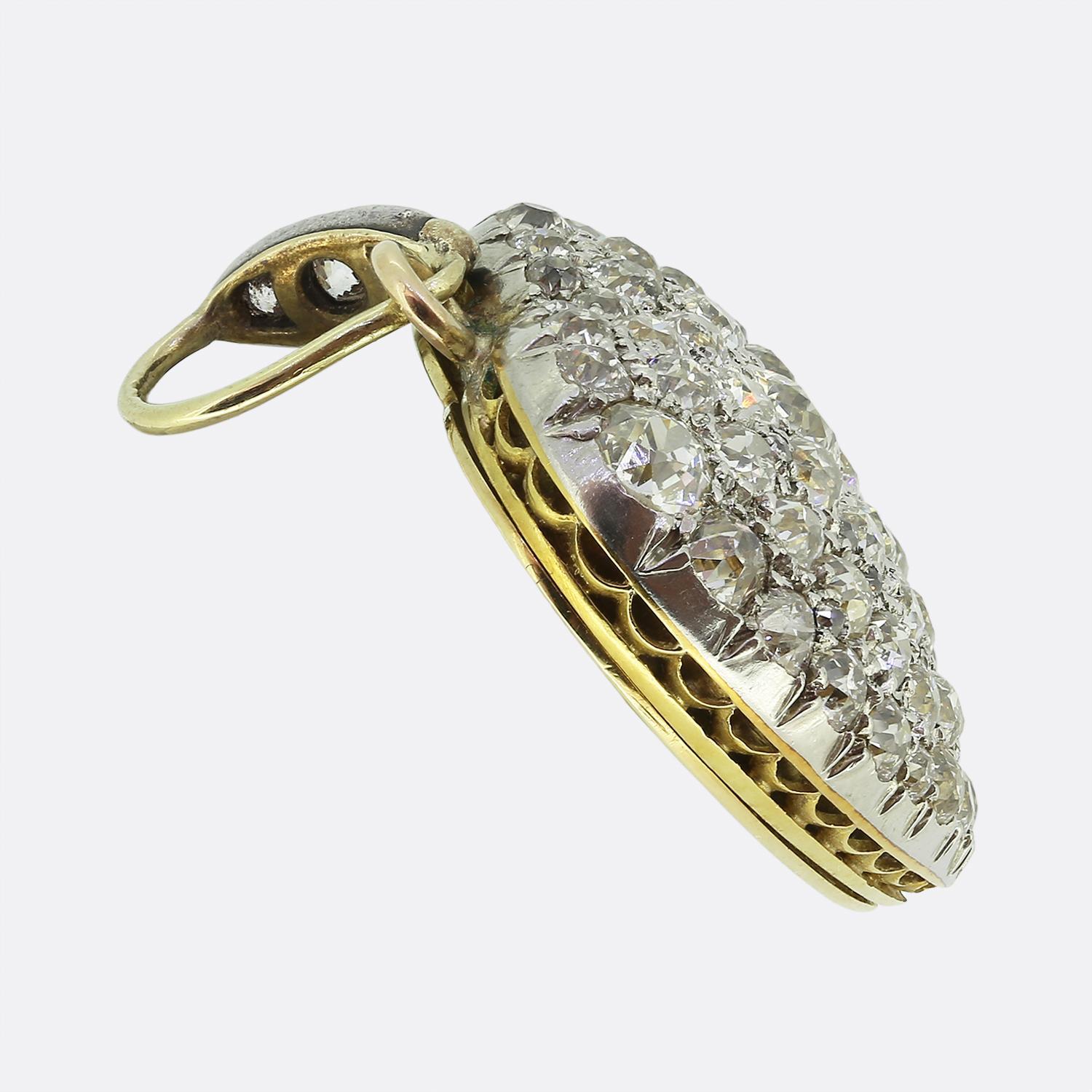 Edoardiano Ciondolo a cuore con diamante Old Mine Cut Edwardiano in vendita