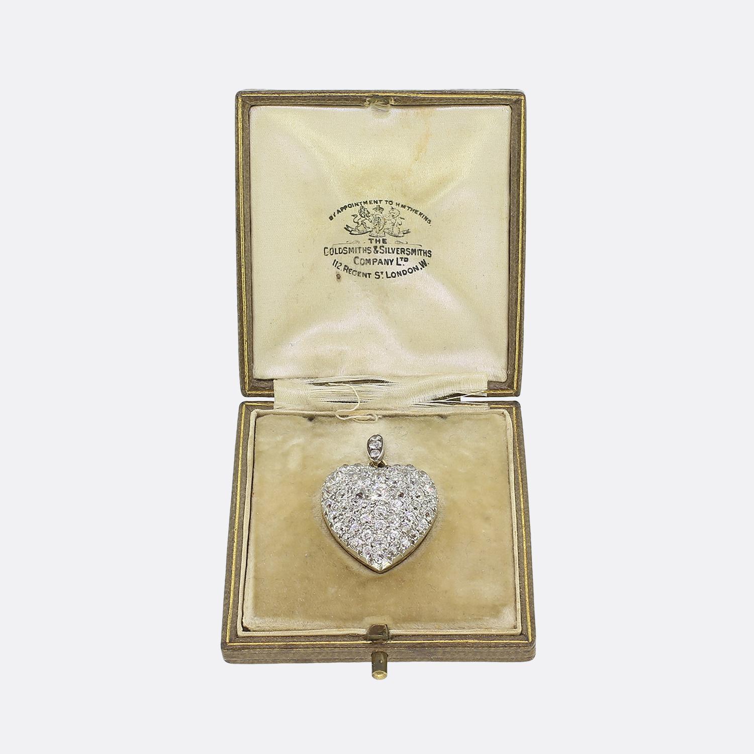 Taglio vecchia miniera Ciondolo a cuore con diamante Old Mine Cut Edwardiano in vendita