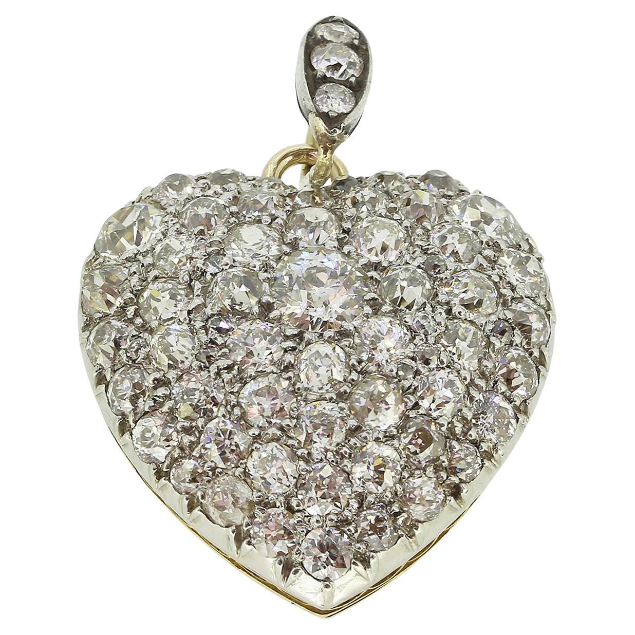 Edwardian Old Mine Cut Diamond Heart Pendant Locket