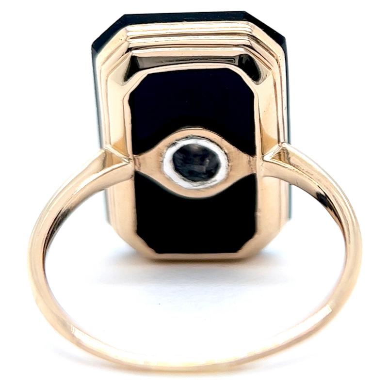 Edwardian Old Mine Cut Diamond Onyx 14 Karat Rose Gold Ring 2