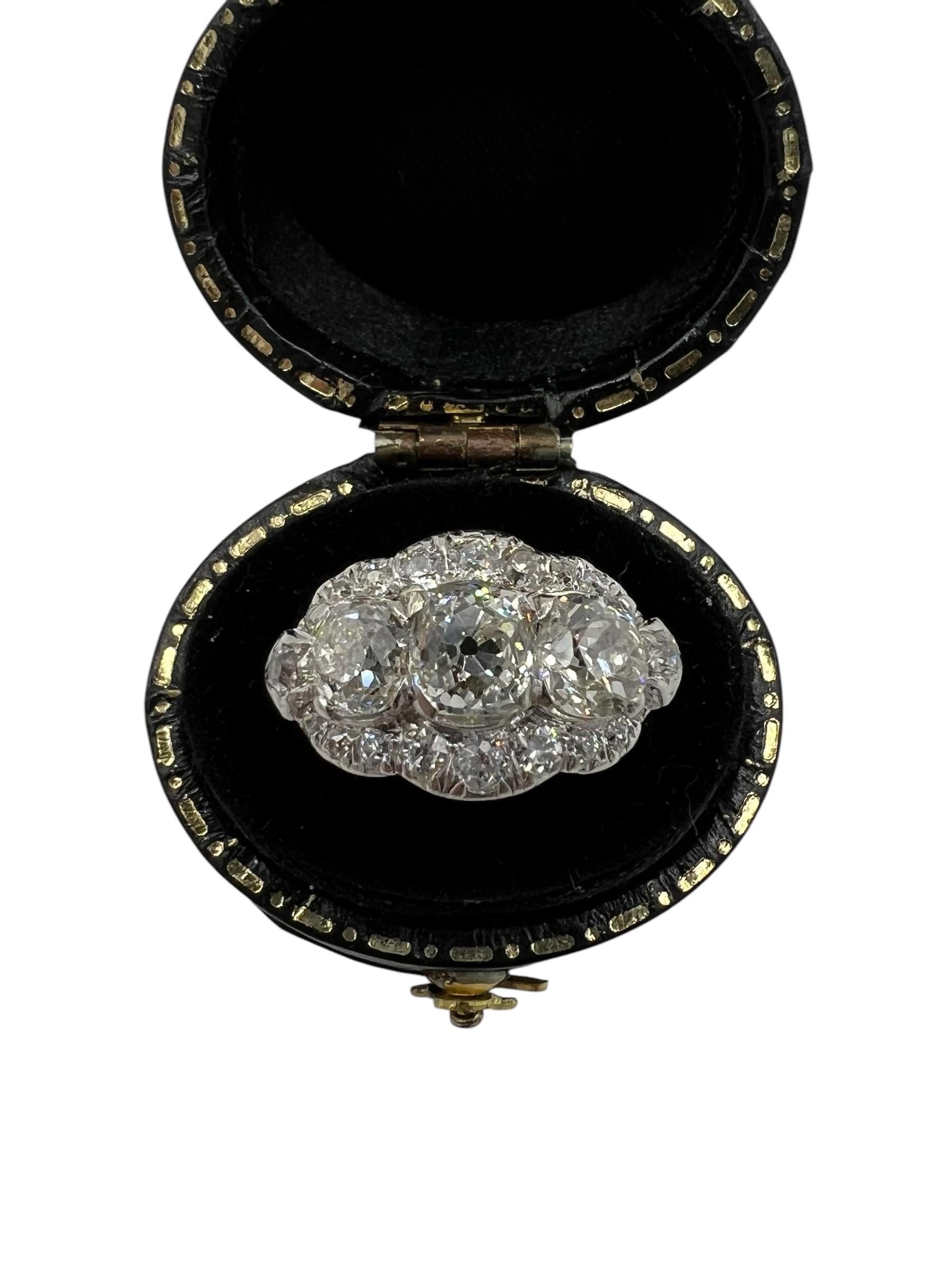 Edwardian Old Mine Cut Diamond Three Stone Platinum Ring Circa 1910 For Sale 6