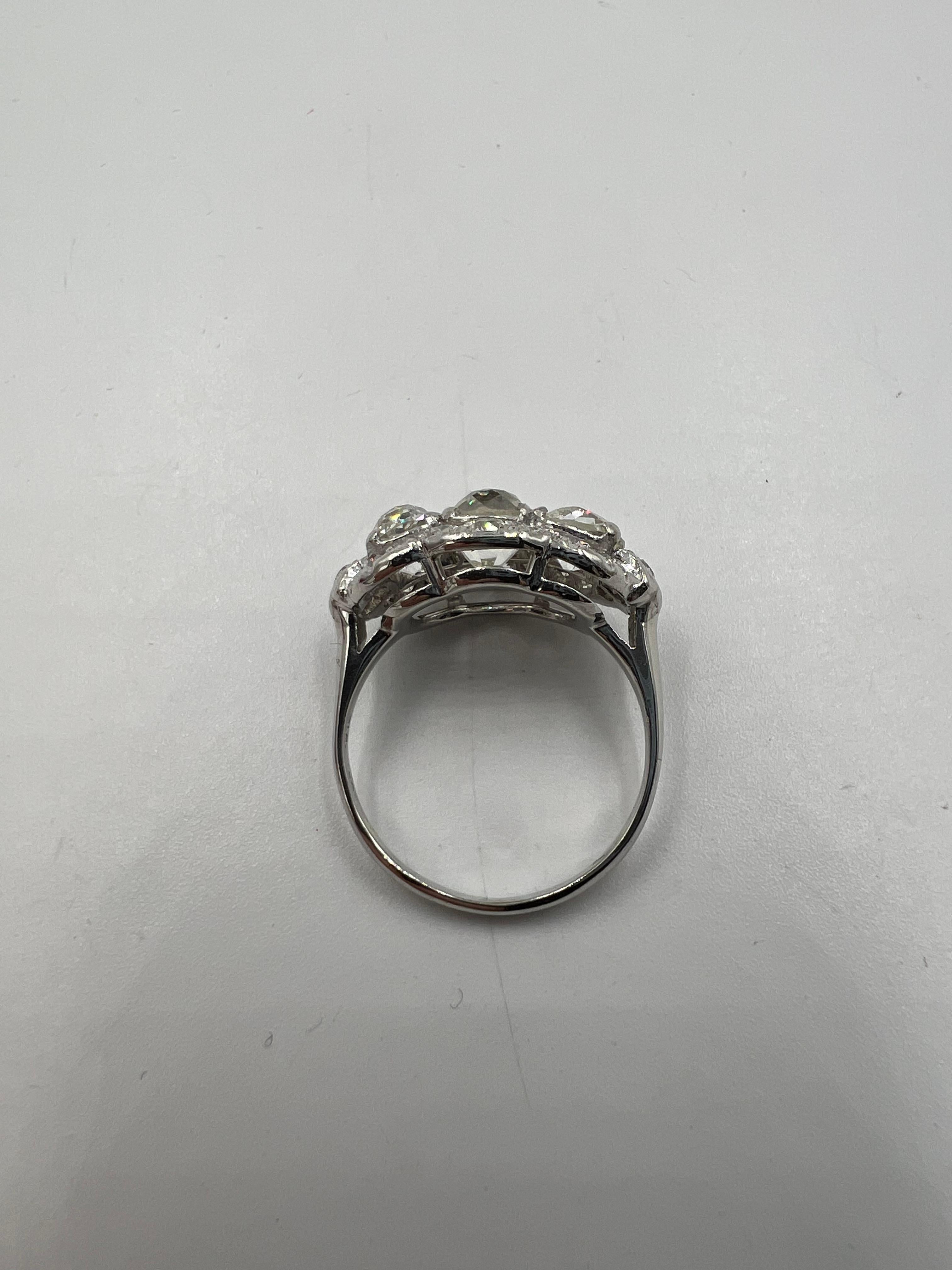 Edwardian Old Mine Cut Diamond Three Stone Platinum Ring Circa 1910 For Sale 7