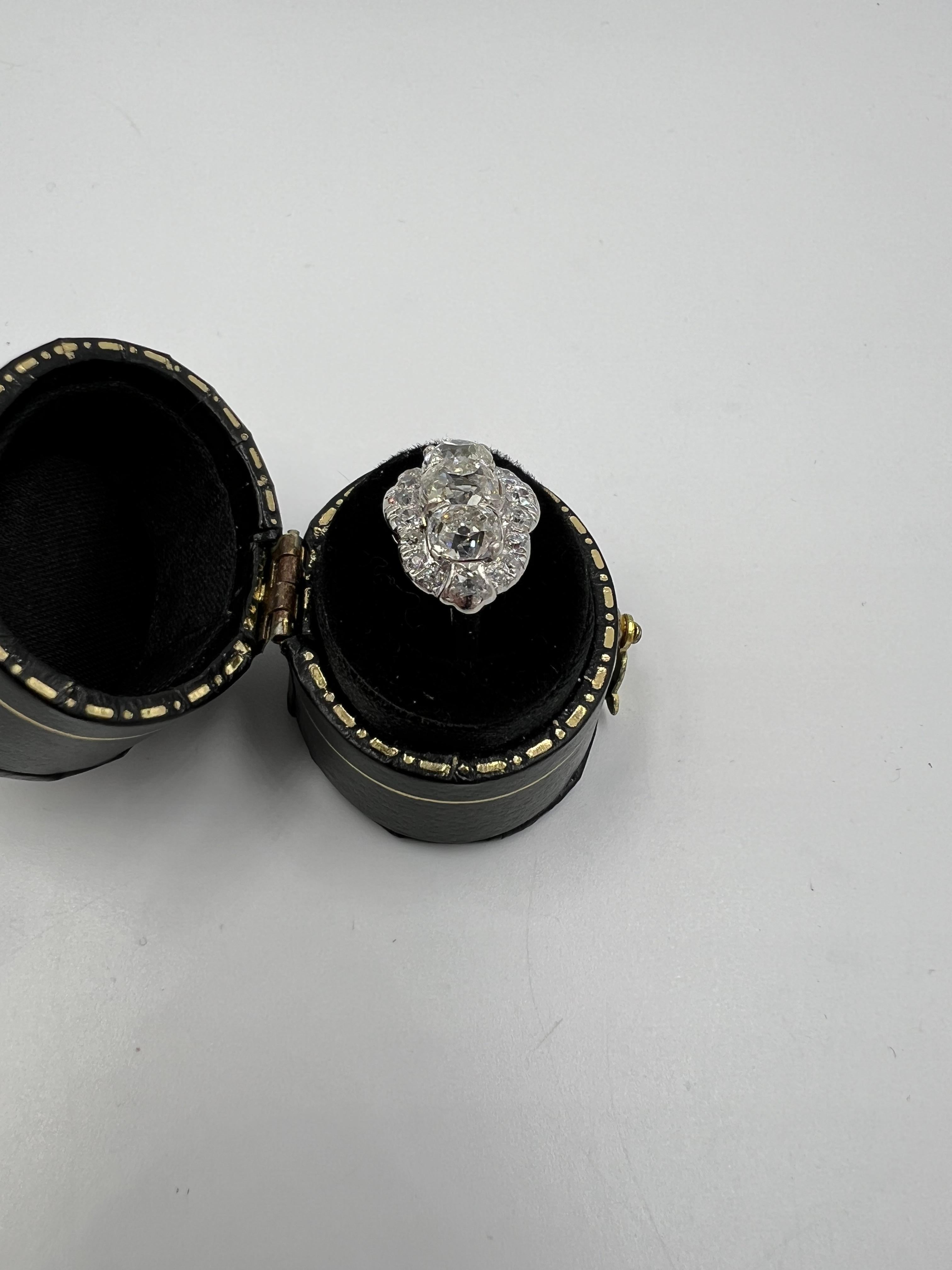Edwardian Old Mine Cut Diamond Three Stone Platinum Ring Circa 1910 For Sale 2