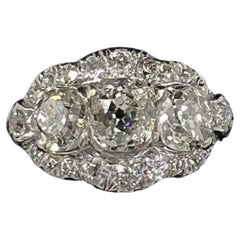 Edwardian Old Mine Cut Diamond Three Stone Platinum Ring Circa 1910