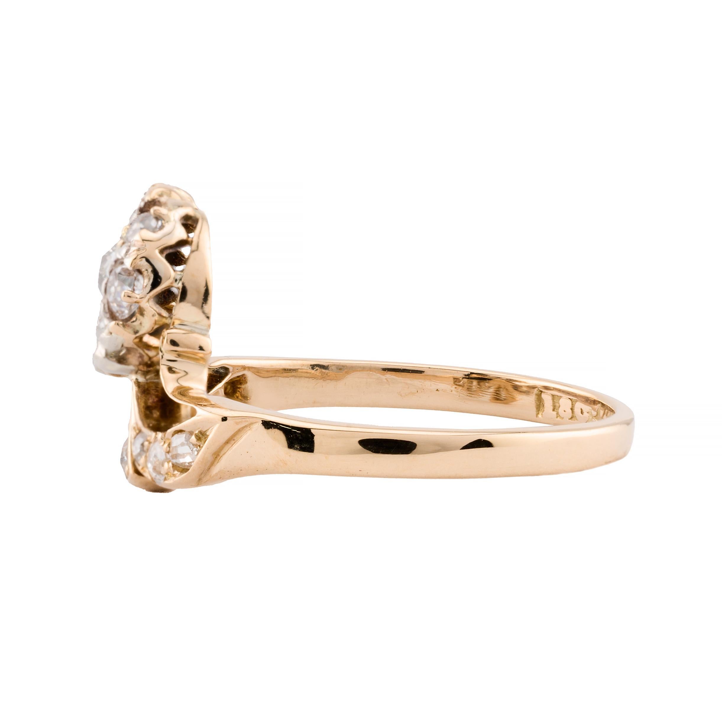 Tiara-Ring aus Platin mit Diamanten im alten Minenschliff im edwardianischen Stil, 18 Karat Gelbgold (Alteuropäischer Brillantschliff)