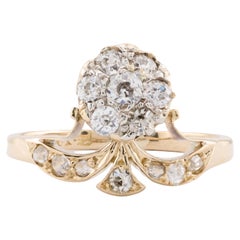 Tiara-Ring aus Platin mit Diamanten im alten Minenschliff im edwardianischen Stil, 18 Karat Gelbgold