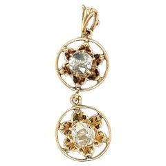 Edwardian Old Mine Cut Diamond Twin Buttercup Pendant in 14K Gold