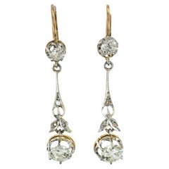 Edwardian Old Mine-Cut Diamonds Platinum Gold Drop Earrings