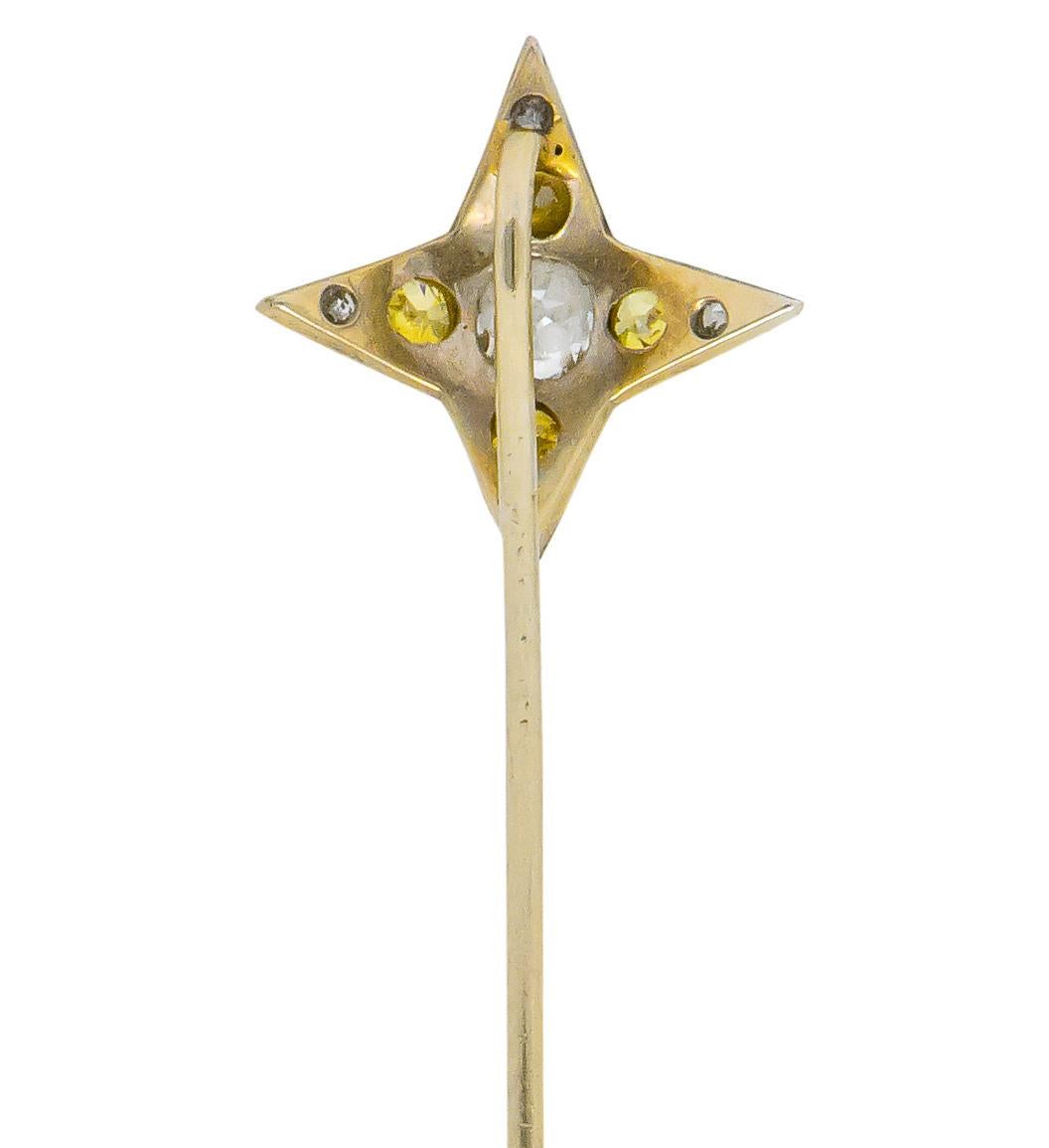 Women's or Men's Edwardian Old Mine Cut Fancy Yellow Diamond Platinum Star Stickpin