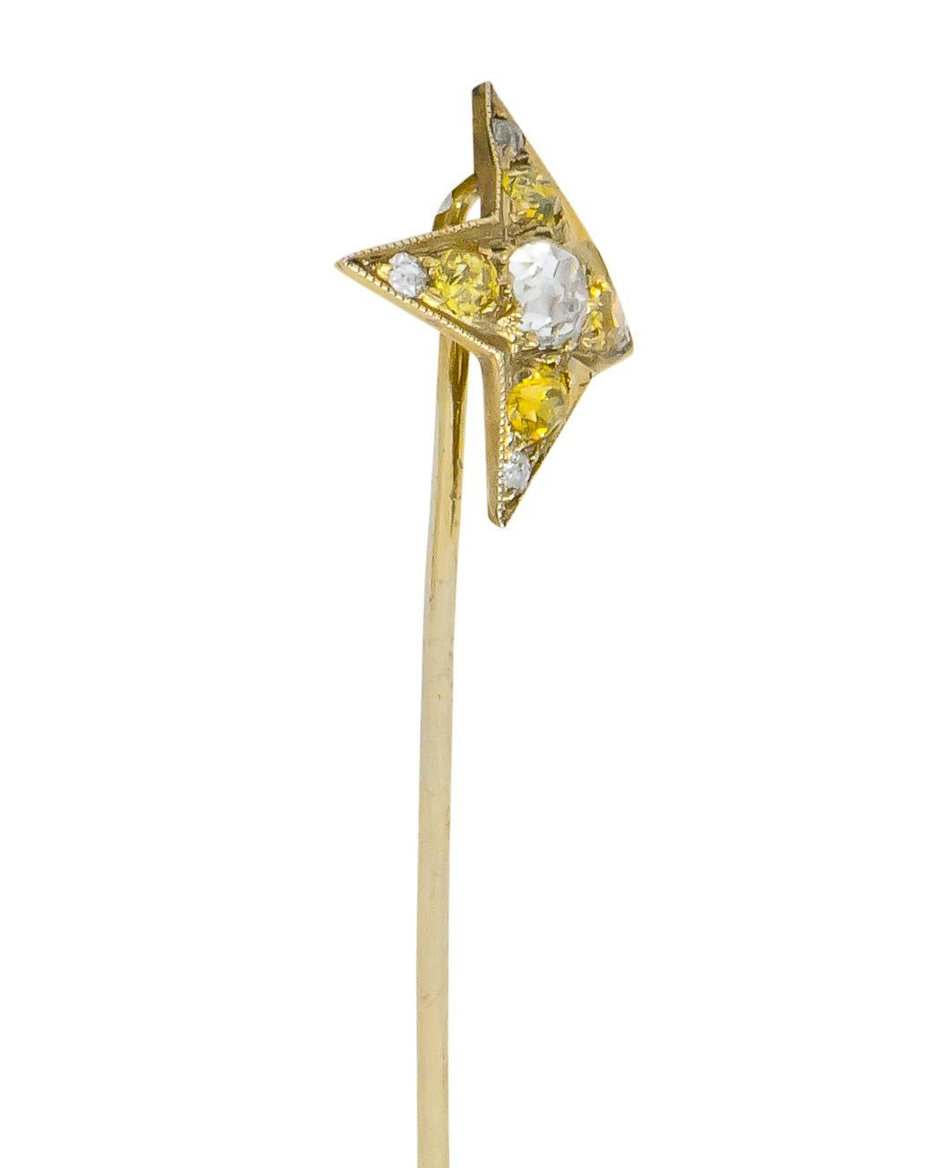 Edwardian Old Mine Cut Fancy Yellow Diamond Platinum Star Stickpin 1