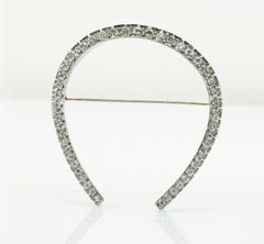 Edwardian Old Mine Diamond Horseshoe Brooch Pin 18k Gold & Platinum