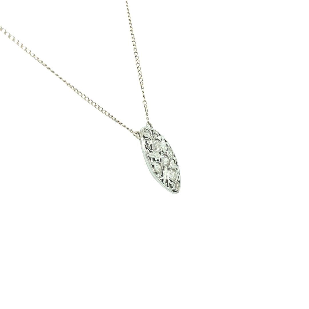 Edwardian Old Mine Diamond Navette Pendant Necklace In Good Condition For Sale In beverly hills, CA