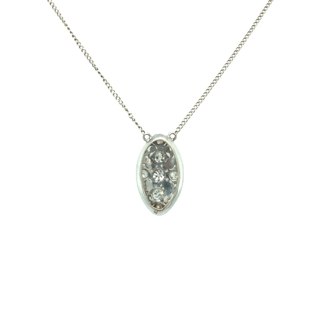 Women's or Men's Edwardian Old Mine Diamond Navette Pendant Necklace For Sale